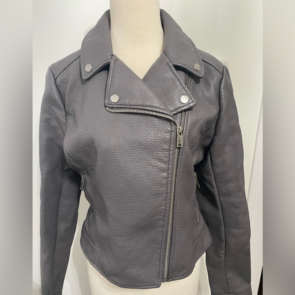 NY & Company Gray Faux Leather Moto Jacket - Size M